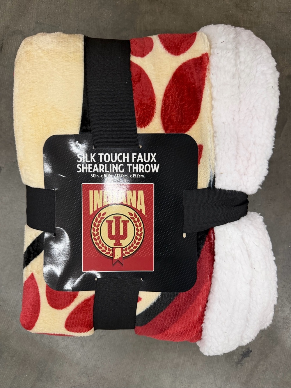 NCAA Indiana University Silk Touch Faux Shearling Throw - Cream & Red & White